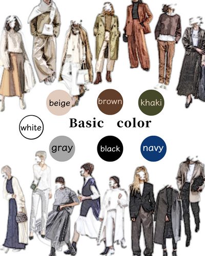 ファッションのベーシックカラー７色の色見本画像