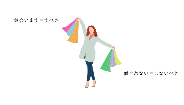 似合う=すべき、似合わない=しないべき と受け取ってしまう女の人のイメージ